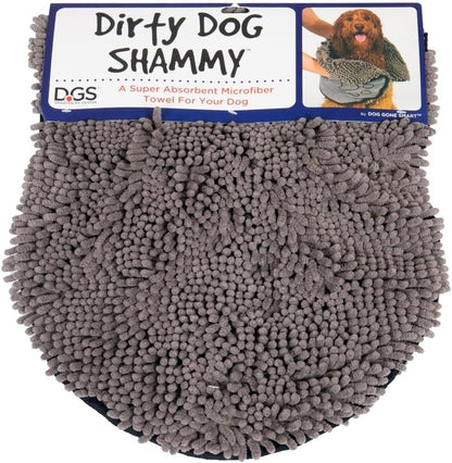the Dirty Dog Shammy - Antimicrobial Microfiber Dog Towel for Odor Control, Fast-Drying Plush, Dual Hand Pockets & Elastic, Super Absorbent, Machine Washable, 31 X 13 In, Grey